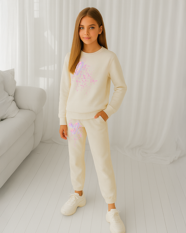 Pastel Leopard Hearts Printed Sweatshirt Tracksuit Kids