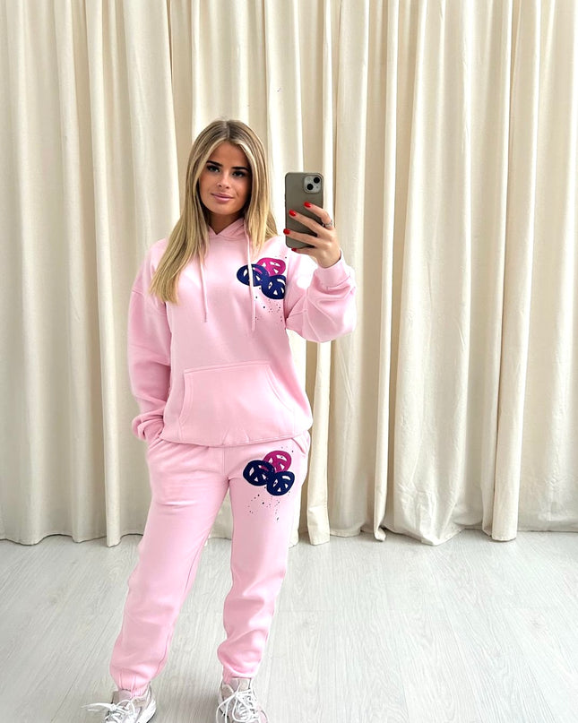 Peace & Love Graffiti Hooded Tracksuit Pink