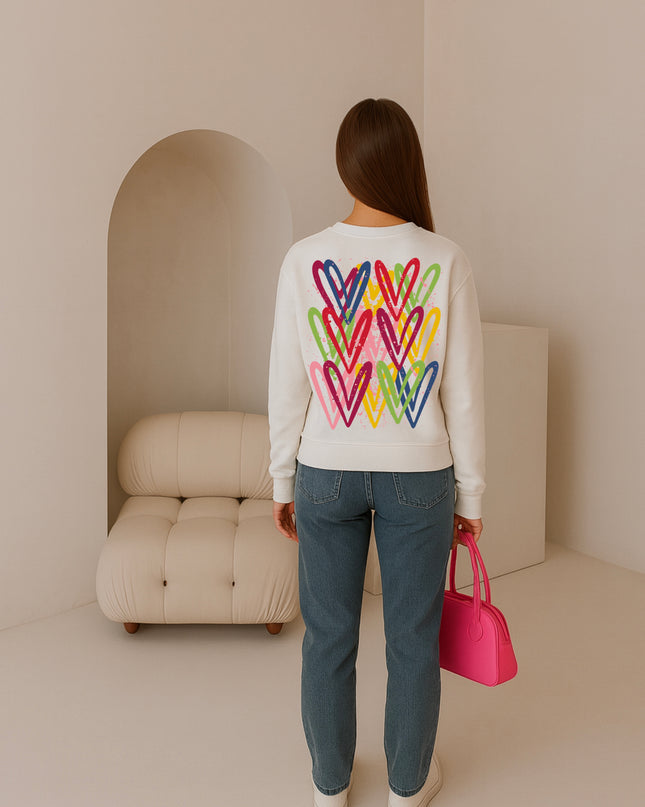Colourful Heart Printed Sweatshirt