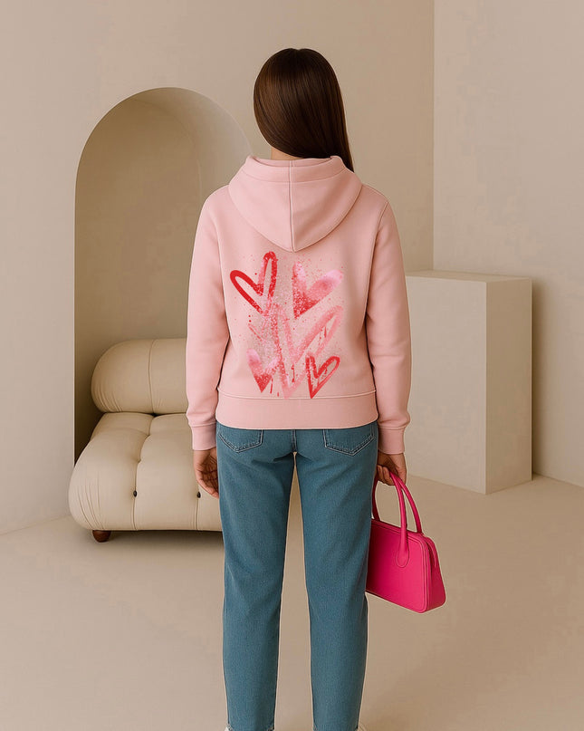 Red/Pink Scatter Hearts Printed Hoodie