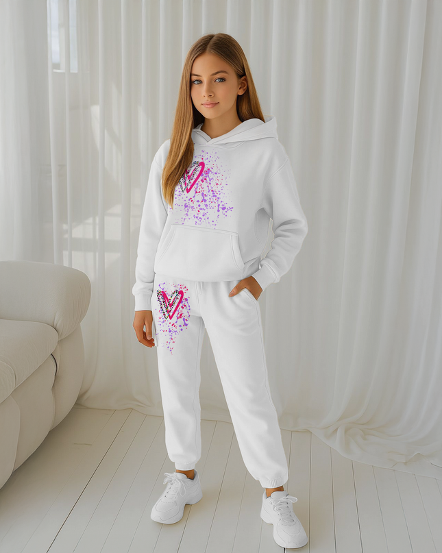 Multi Colour Leopard Hearts Printed Hooded Tracksuit Kids