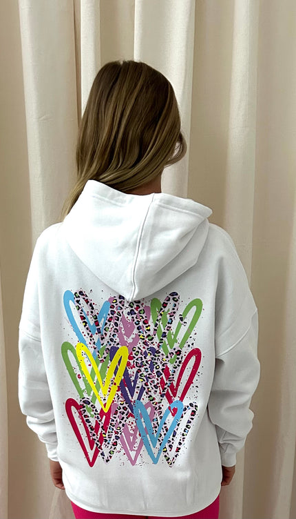 Multicoloured Leopard Print Graffiti Hoodie White