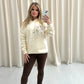 Brown Leopard Print Heart Graffiti Hoodie And Legging Set Cream