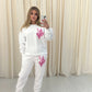 Miss Runway Pink Heart Graffiti Sweatshirt Tracksuit White