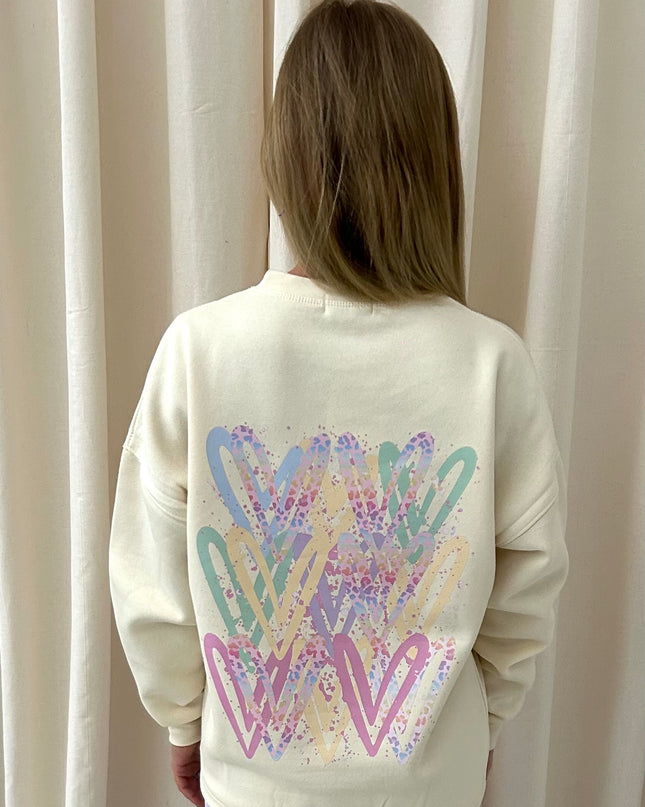 Pastel Leopard Heart Graffiti Sweatshirt Cream