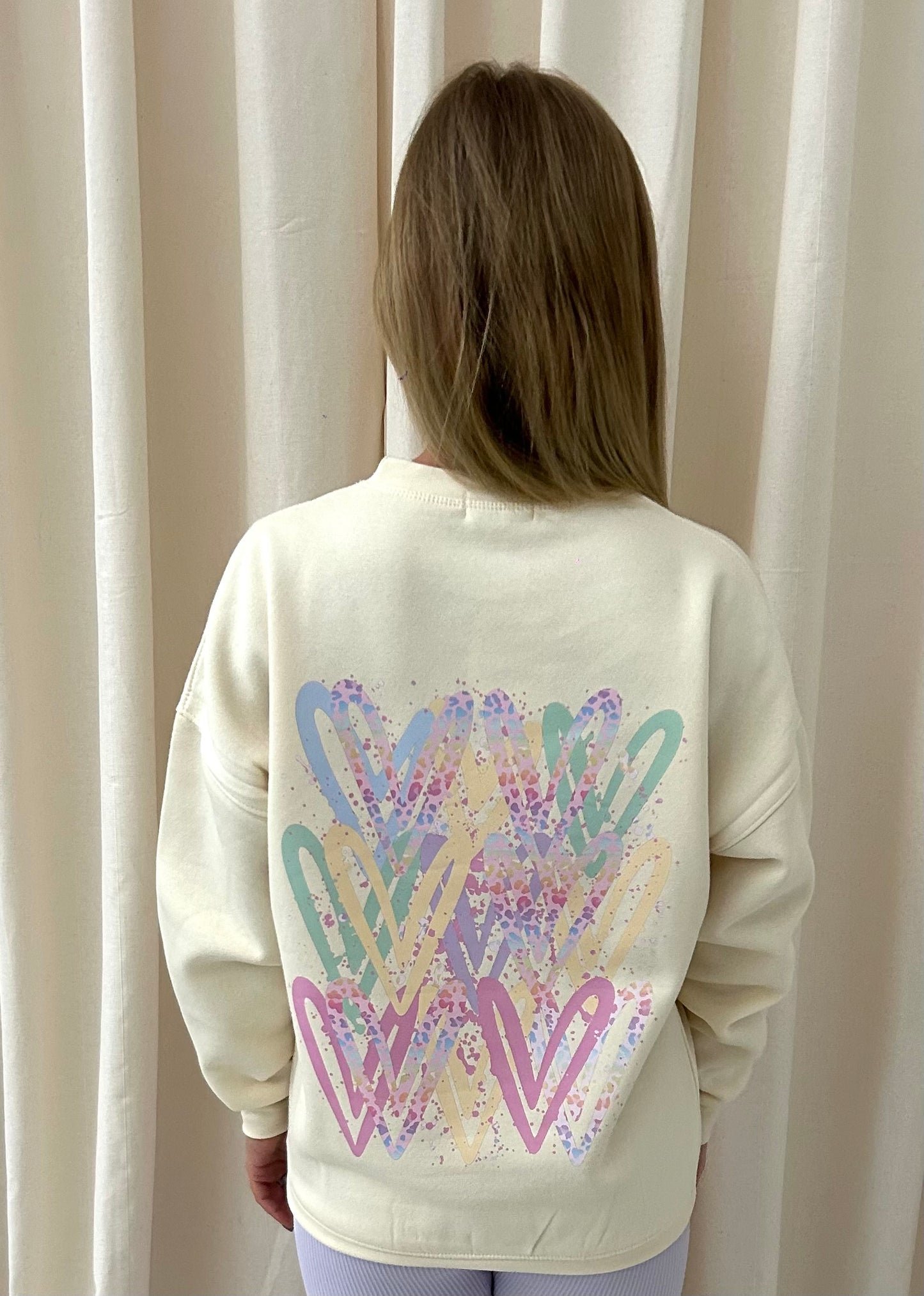 Pastel Leopard Heart Graffiti Sweatshirt Cream