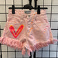 Neon Pink/Orange Hearts Pink Denim Sprayed Shorts
