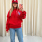 Miss Runway Multicoloured Heart Graffiti Ruched Hoodie Red