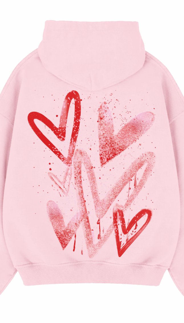 Pink/Red Scatter Heart Printed Hoodie – image 5