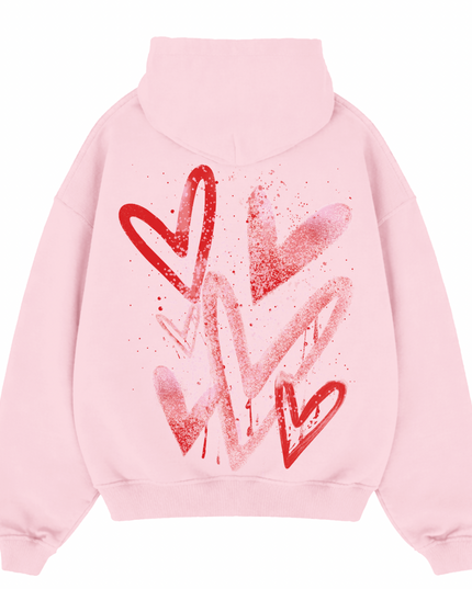 Pink/Red Scatter Heart Printed  Hoodie Kids