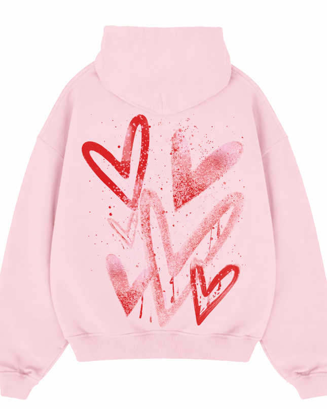 Pink/Red Scatter Heart Printed  Hoodie Kids