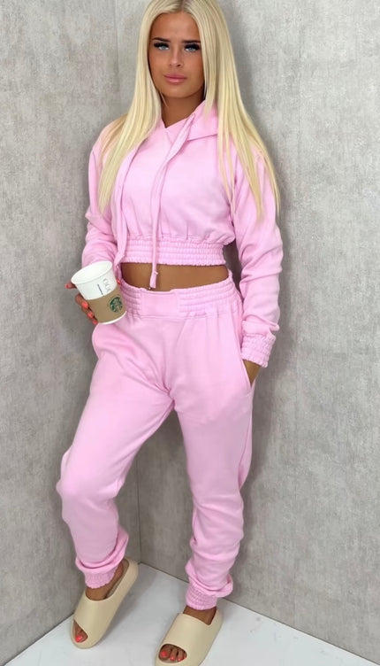 Cropped Hooded Tracksuit Pink