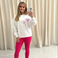 Hot Pink Candy Cane Heart Graffiti Sweatshirt Legging Set White