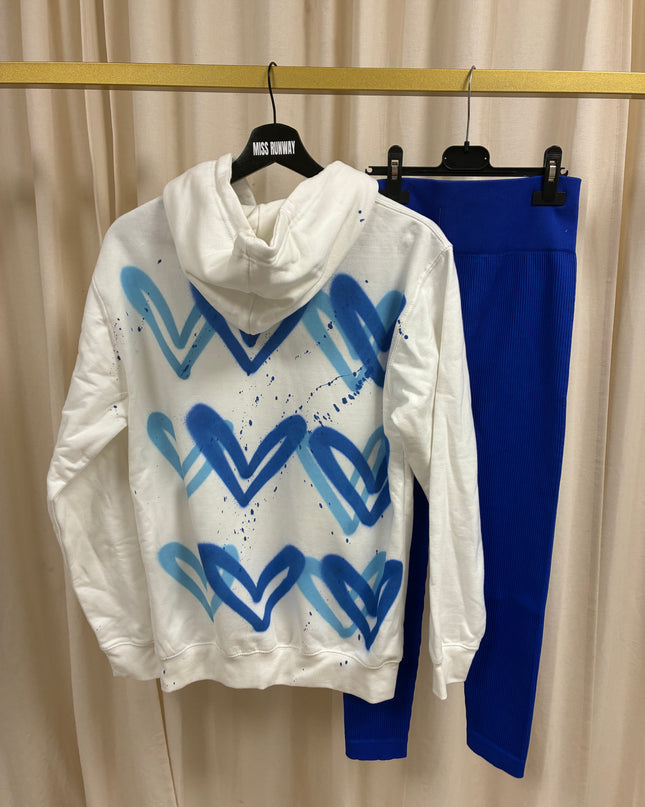 Royal Blue Heart Spray Painted Zip Up Hoodie & Leggings Kids