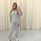 Miss Runway Pink Heart Graffiti Hooded Tracksuit Grey