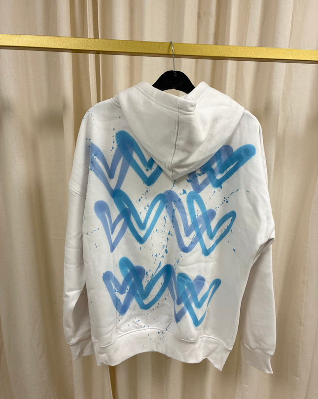 Blue Hearts Spray Painted Hoodie Adults