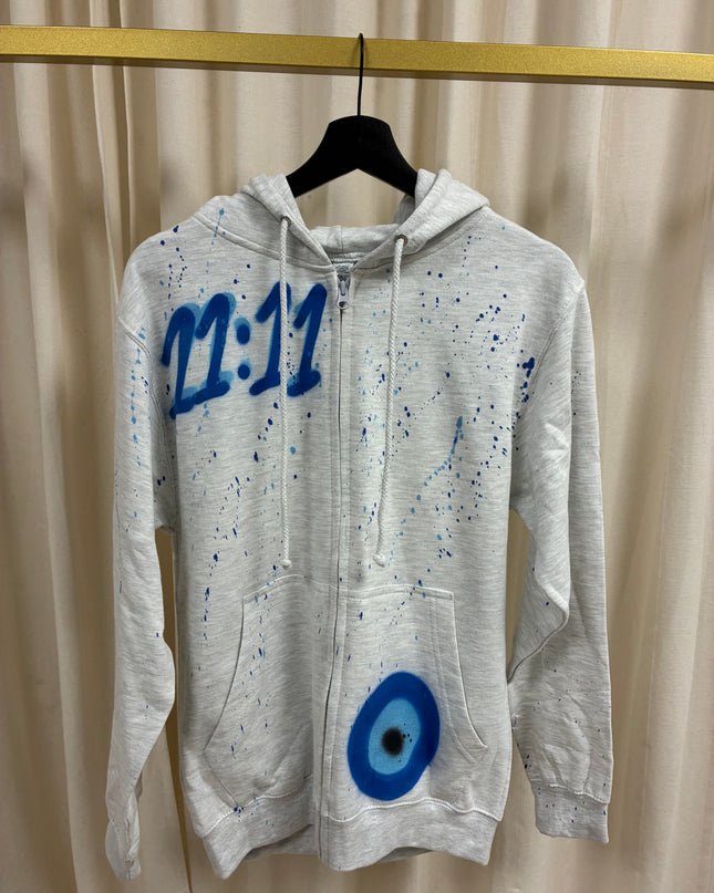 11:11 Spray Painted Zip Up Ash Grey Hoodie Adults