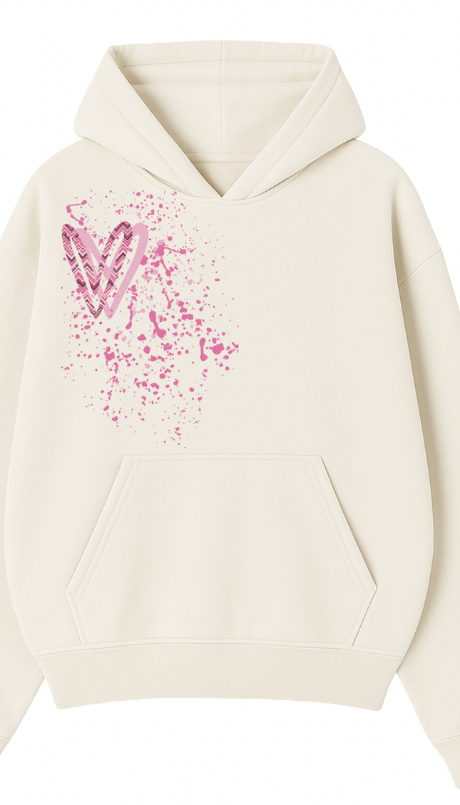 Pink Zig Zag Heart Printed Hoodie – image 4