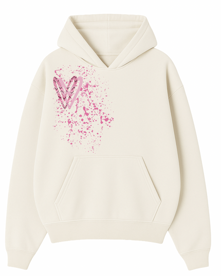 Pink Zig Zag Heart Printed  Hoodie Kids