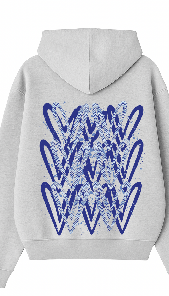 Royal Blue Zig Zag Heart Printed Hoodie – additional view