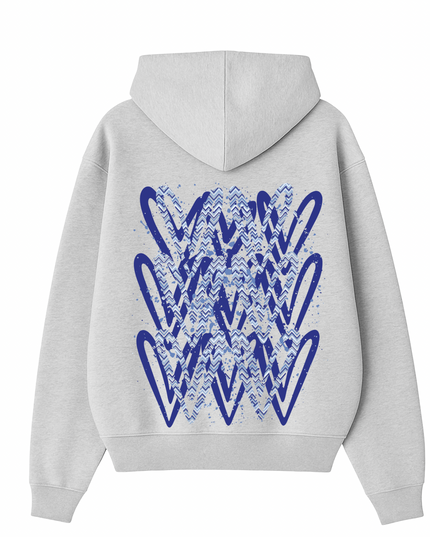 Royal Blue Zig Zag Heart Printed  Hoodie Kids