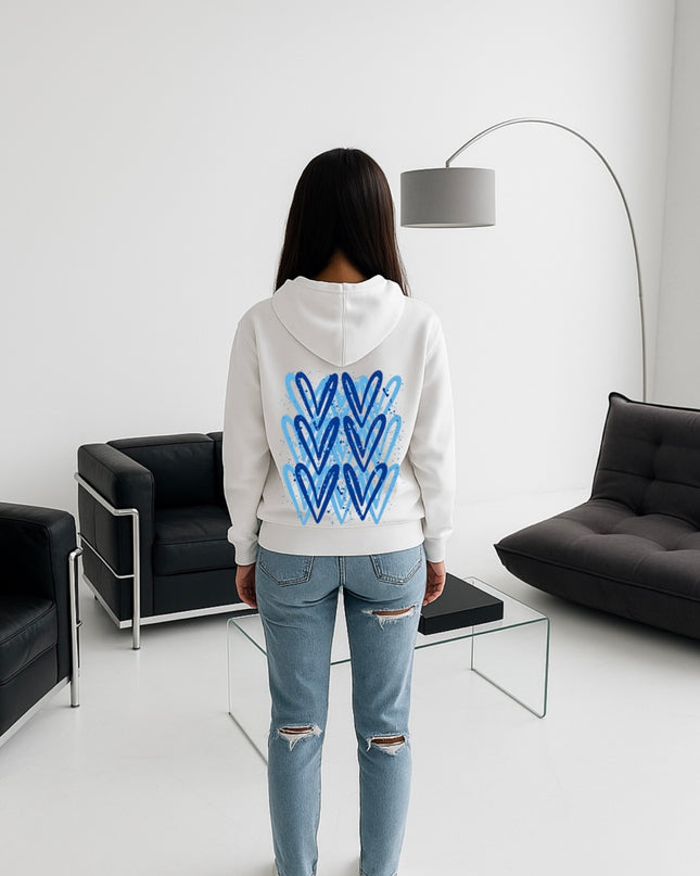 Royal Blue Heart Printed Hoodie