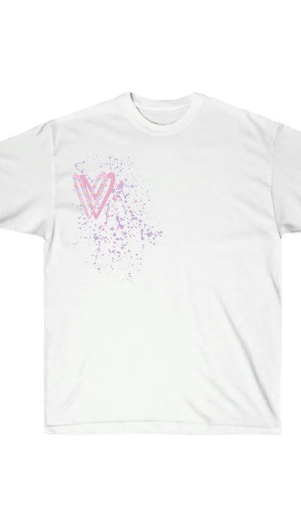 Pastel Zig Zag Heart Graffiti T shirt White