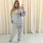 Miss Runway Multicolour Heart Graffiti Hooded Tracksuit Grey