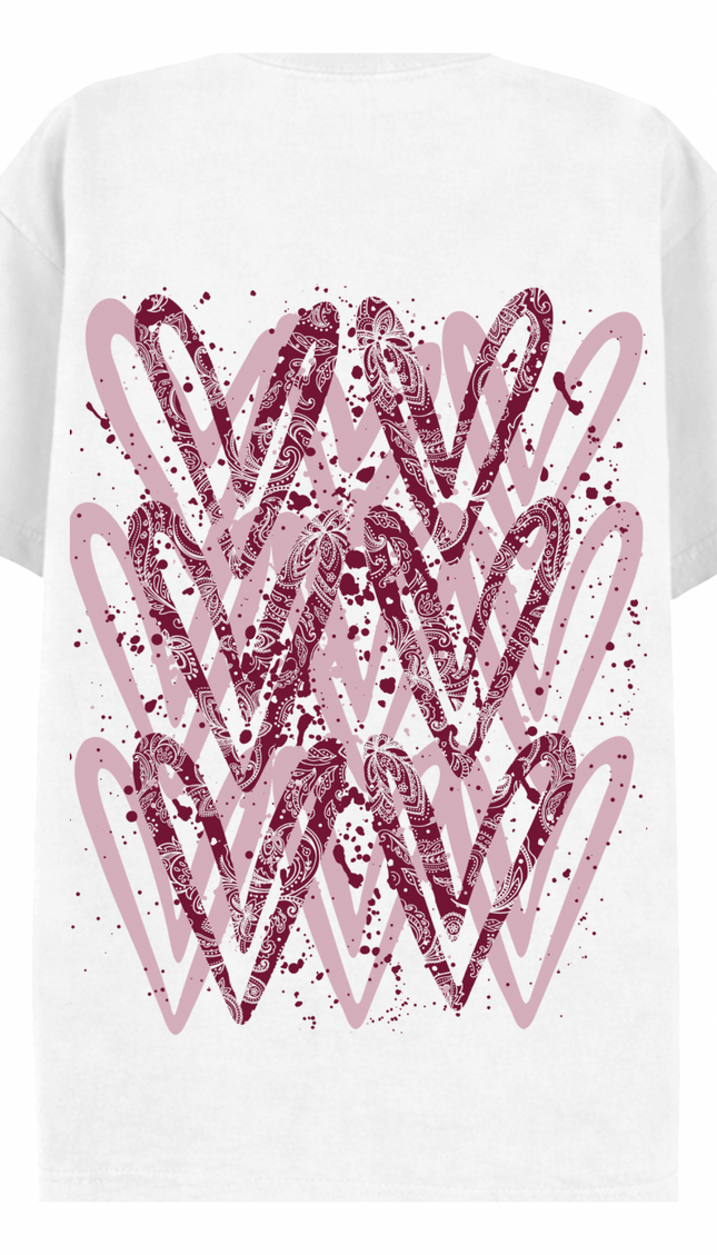 Burgundy Paisley graffiti heart T-shirt with spray paint effect print – women's T-shirt by Miss Runway