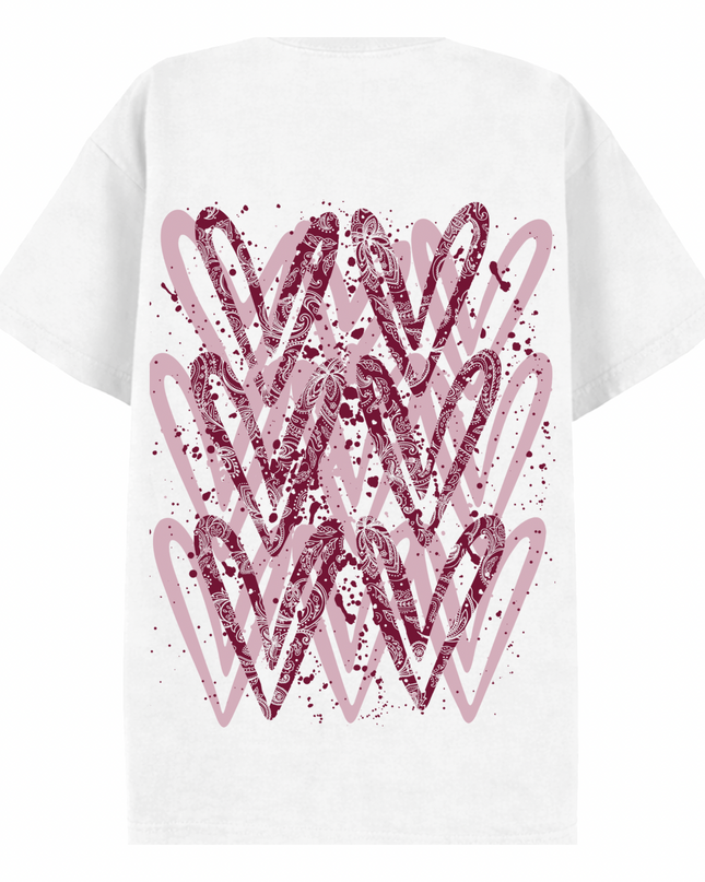 Burgundy Paisley Heart Printed T-shirt Adult
