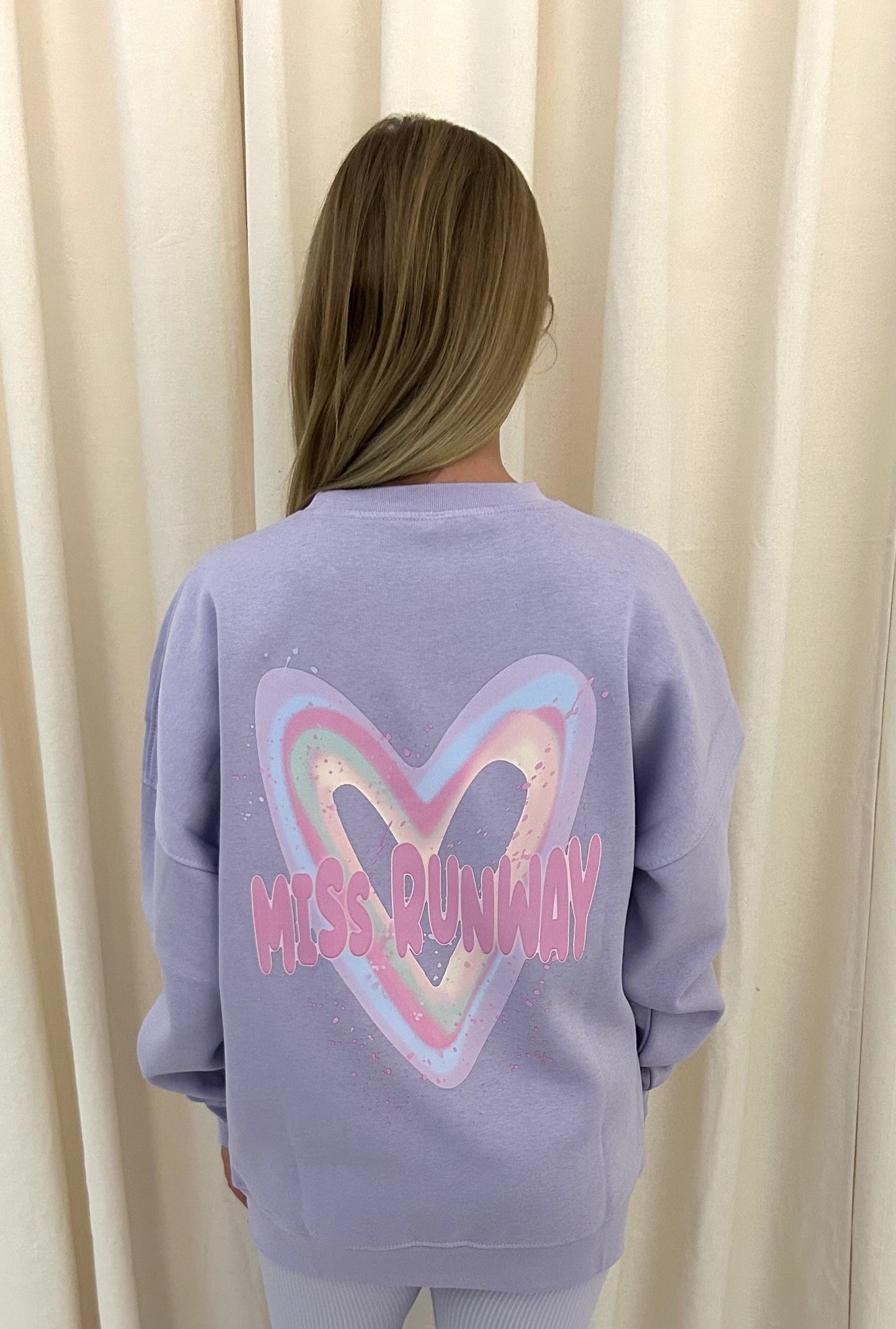 Miss Runway Pastel Heart Graffiti Sweatshirt Lilac