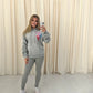 Miss Runway Multicolour Heart Graffiti Ruched Hoodie And Legging Set Grey