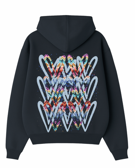Multicoloured Zig Zag Heart Printed Hoodie Adults