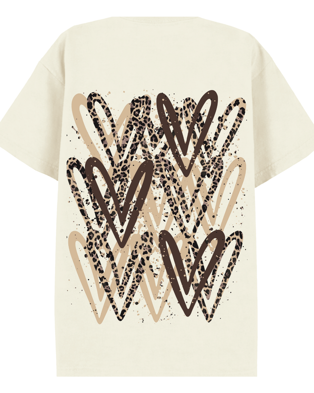 Leopard Print Heart Printed T-shirt Adult