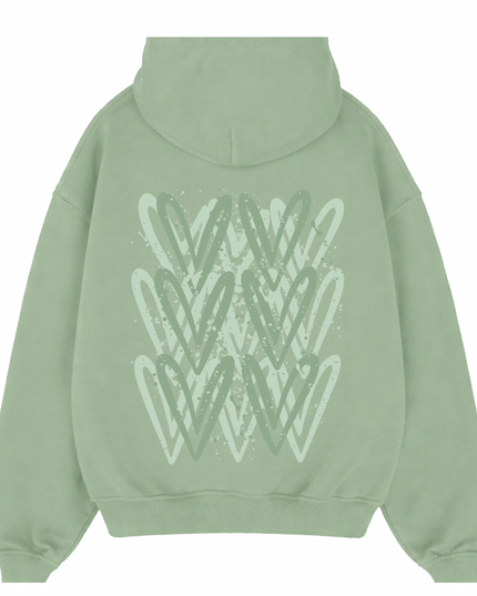 Sage Green Heart Printed Hoodie Adults