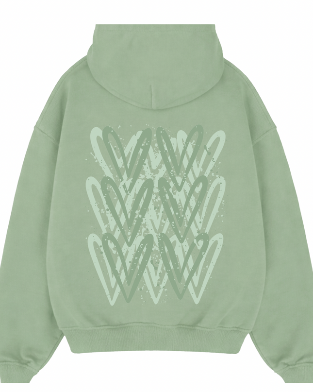 Sage Green Heart Printed Hoodie Adults