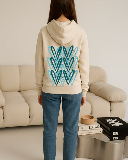 Teal Heart Printed Hoodie