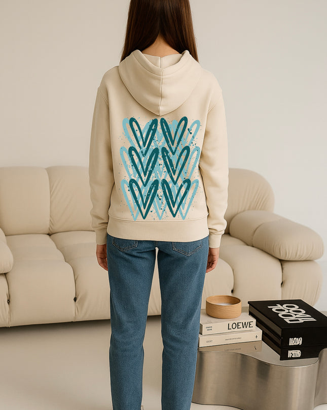 Teal Heart Printed Hoodie