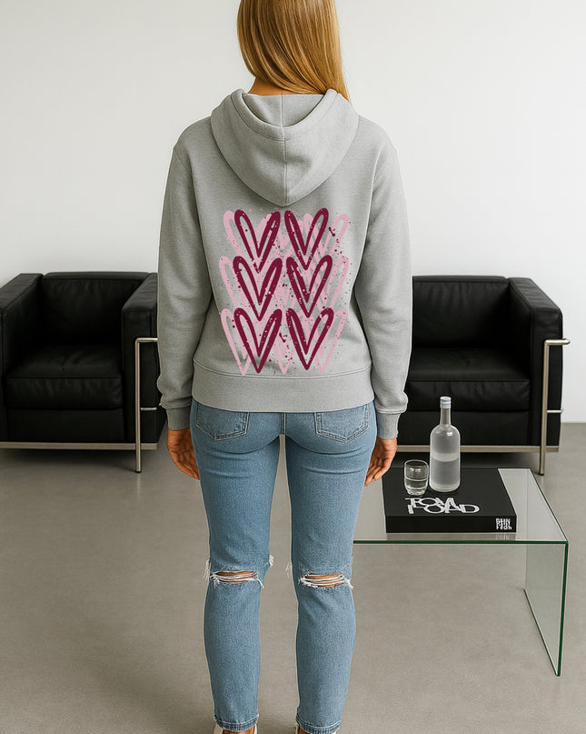 Burgundy Heart Printed Hoodie