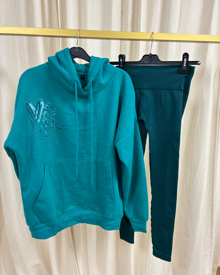 Teal Heart Printed Hoodie & Leggings Adults