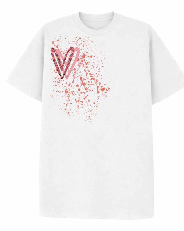 Coral Zig Zag Heart Printed T-shirt Adult