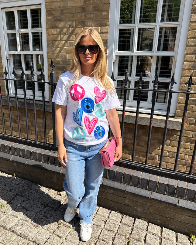 Pink Heart, Evil Eye Printed T-shirt Adult