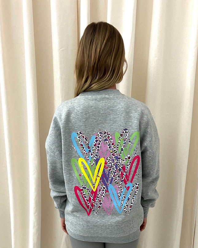 Multicoloured Leopard Heart Printed Sweatshirt Adults