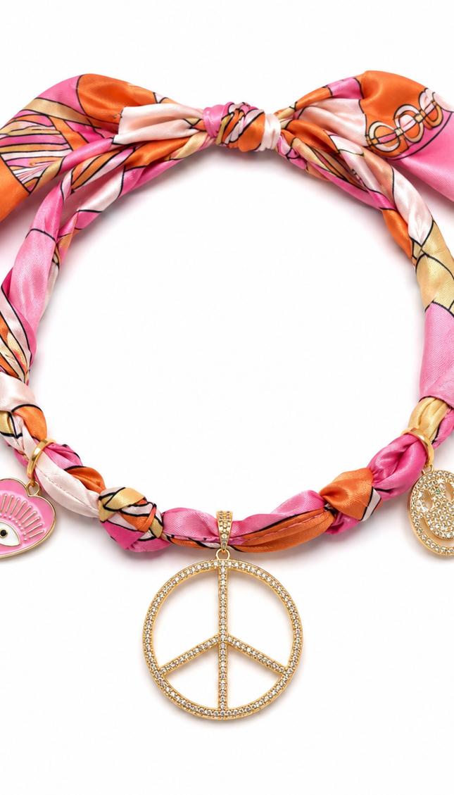 Pink & Orange swirl print bandanna choker in a retro 70s psychedelic print – Endless Opulence by Miss Runway