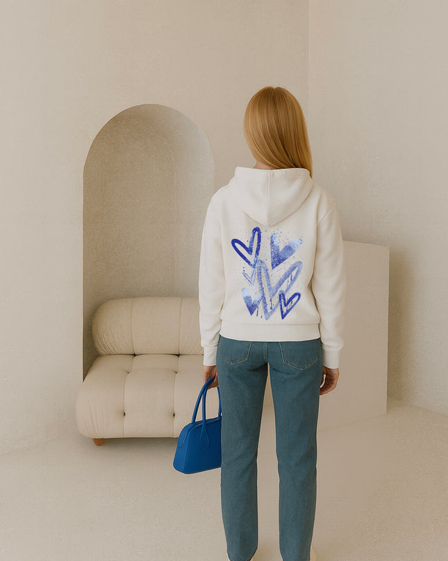 Royal Blue Scatter Hearts Printed Hoodie