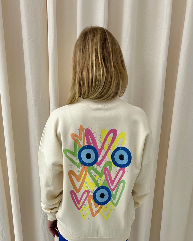 Neon Heart Evil Eye Printed Sweatshirt Adults