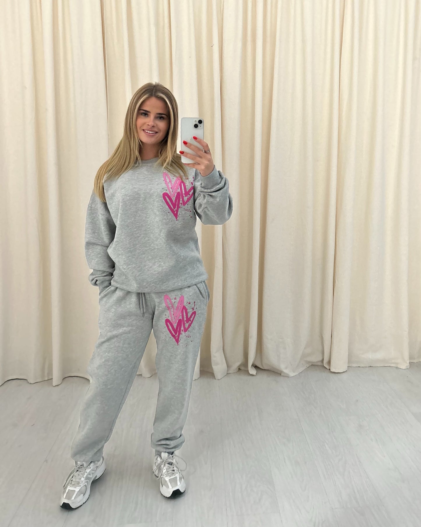 Miss Runway Pink Heart Graffiti Sweatshirt Tracksuit Grey