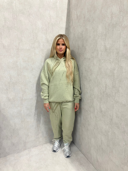 Sage Green Heart Sprayed Hooded Tracksuit