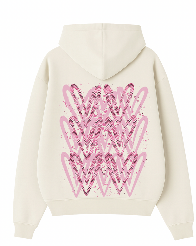 Pink Zig Zag Heart Printed  Hoodie Kids