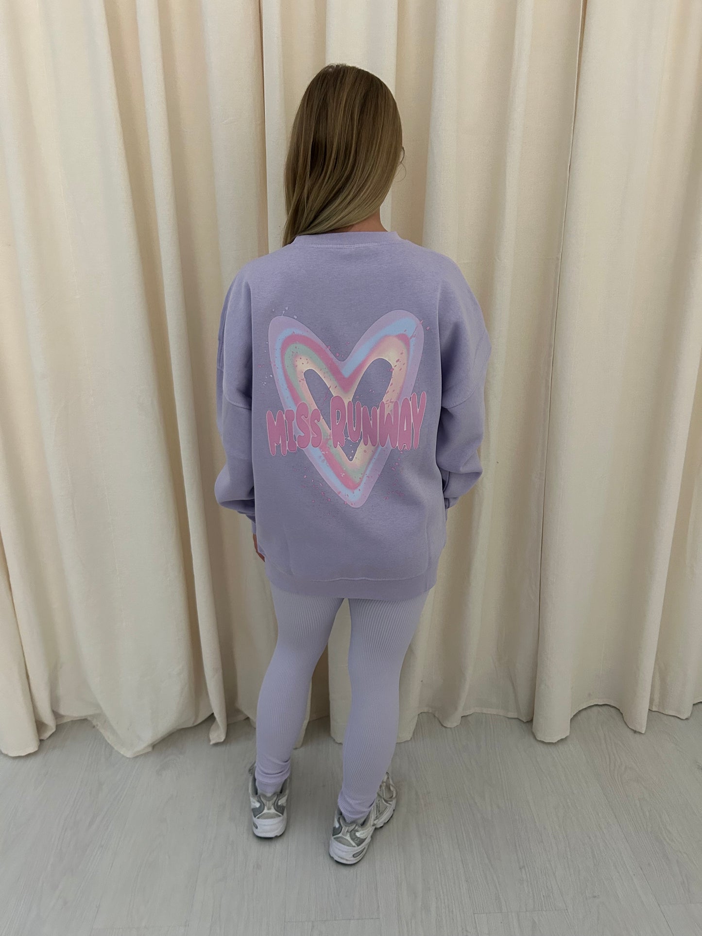 Miss Runway Pastel Heart Graffiti Sweatshirt Legging Set Lilac